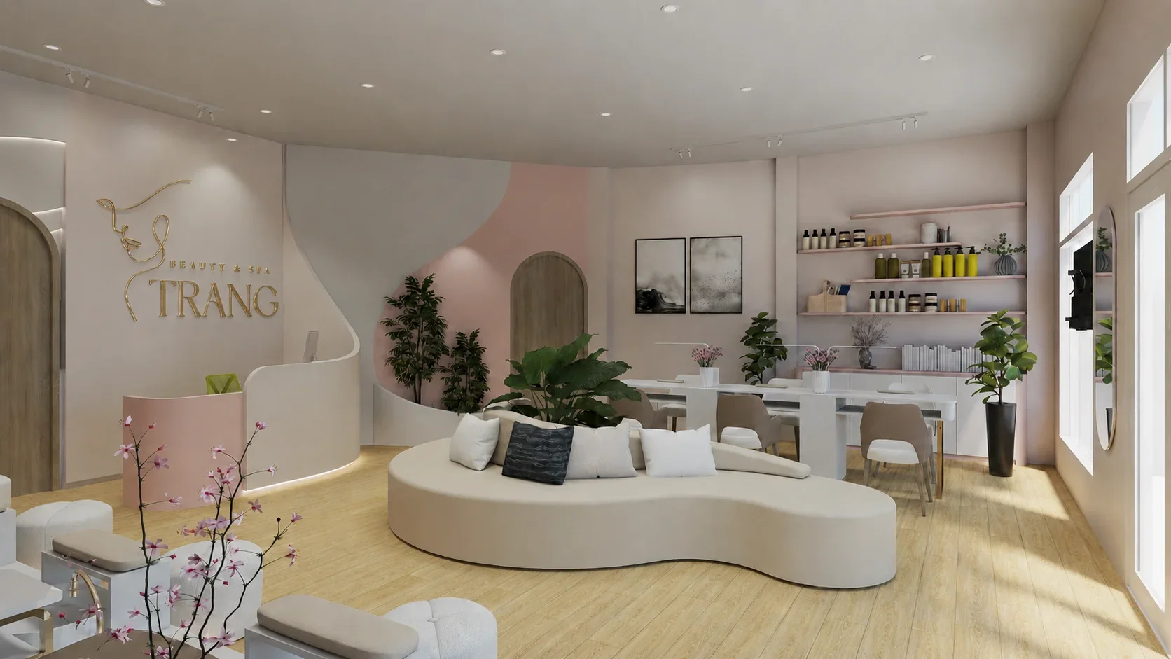 Chi tiết Phòng Nail Hiện Đại Tone Hồng Pastel 1